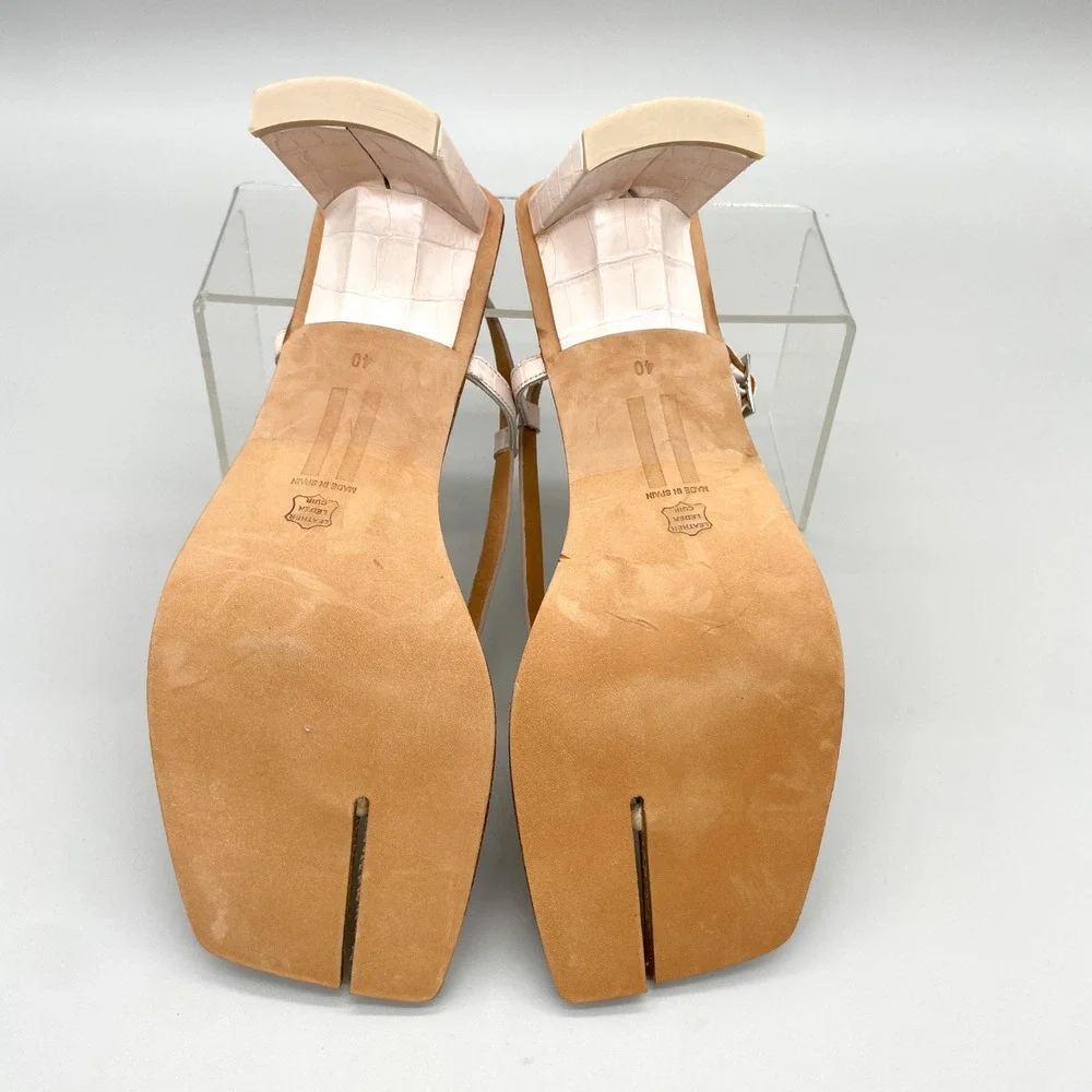 Miista London Womens 40 9.5 Ailsa Split Toe Sandals Pink Croc Leather Thong Heel